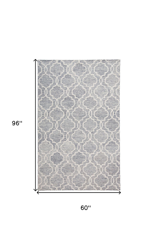 8' X 10' Blue Gray And Ivory Wool Geometric Tufted Handmade Stain Resistant Area Rug