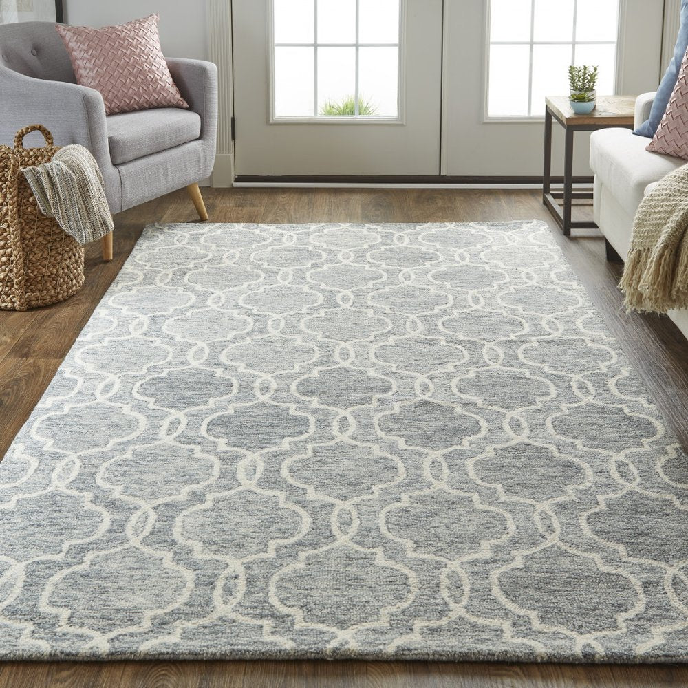 9' X 12' Ivory And Gray Wool Geometric Hand Tufted Area Rug