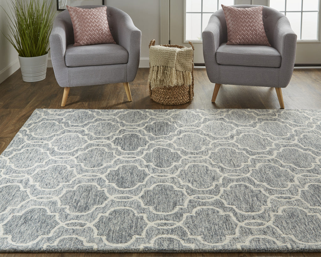 5' X 8' Gray And Ivory Wool Geometric Tufted Handmade Stain Resistant Area Rug