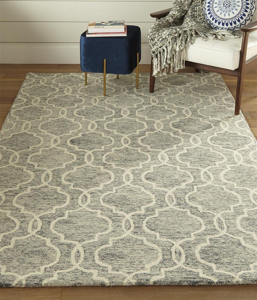 9' X 12' Ivory And Gray Wool Geometric Hand Tufted Area Rug