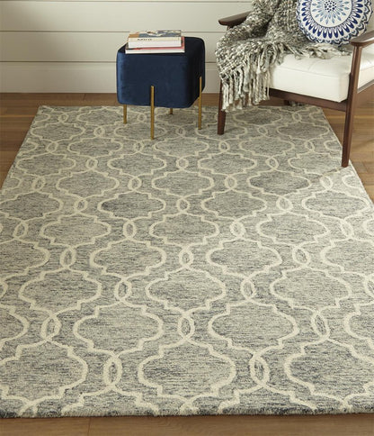 9' X 12' Ivory And Gray Wool Geometric Hand Tufted Area Rug