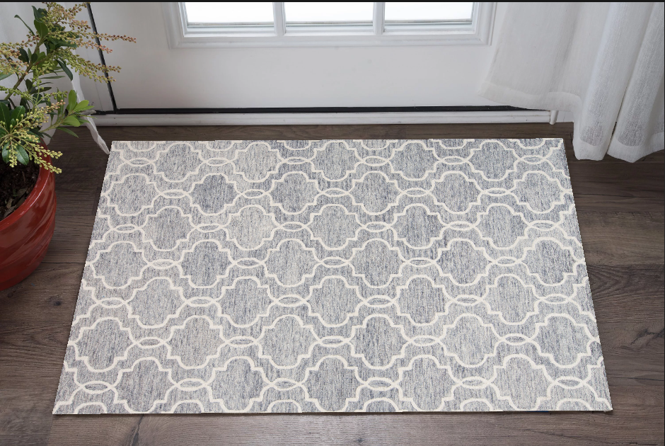 5' X 8' Gray And Ivory Wool Geometric Tufted Handmade Stain Resistant Area Rug