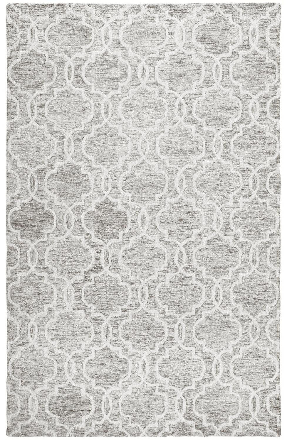 5' X 8' Gray And Ivory Wool Geometric Tufted Handmade Stain Resistant Area Rug