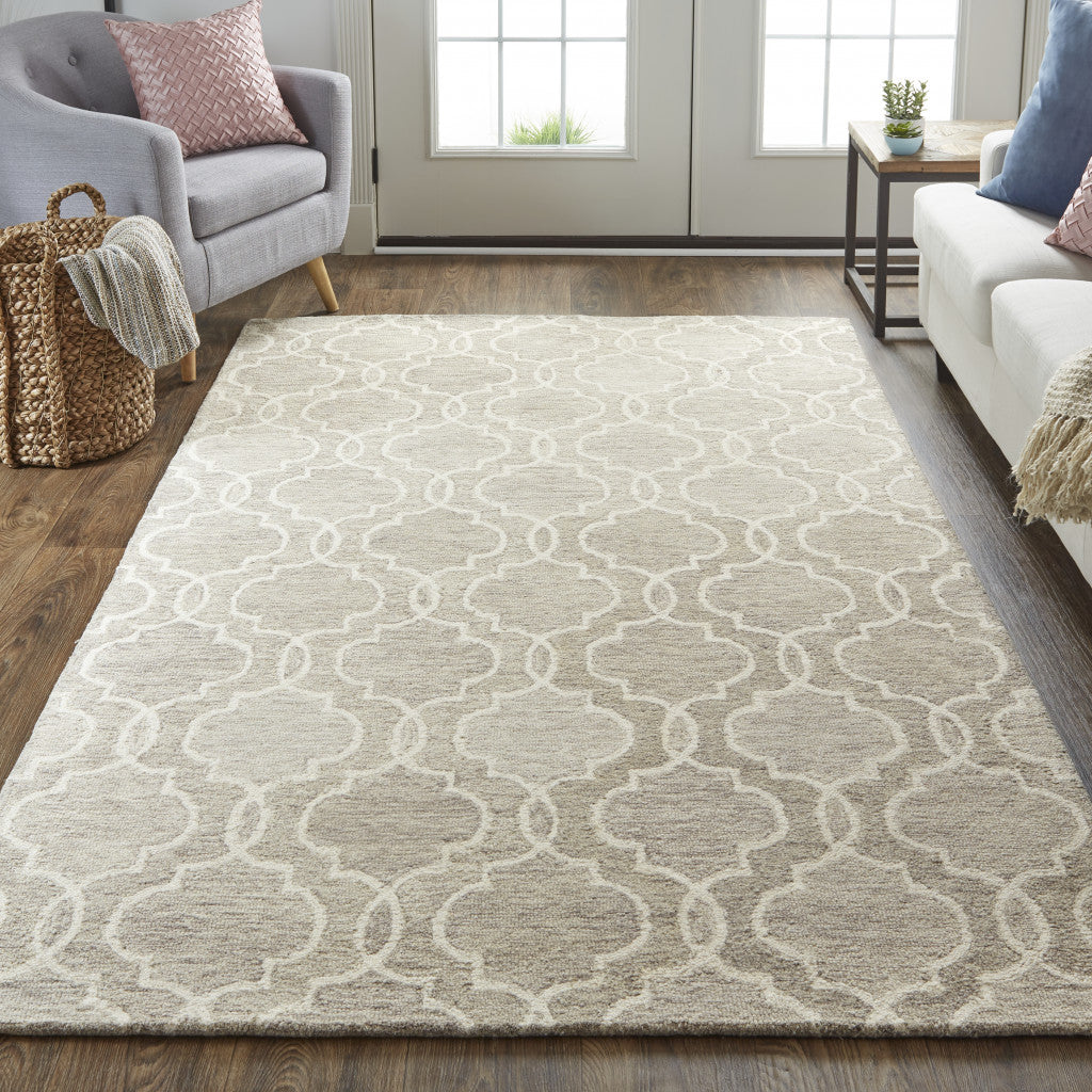 5' X 8' Gray And Ivory Wool Geometric Tufted Handmade Stain Resistant Area Rug