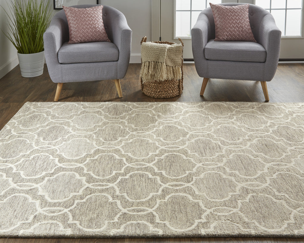 5' X 8' Gray And Ivory Wool Geometric Tufted Handmade Stain Resistant Area Rug