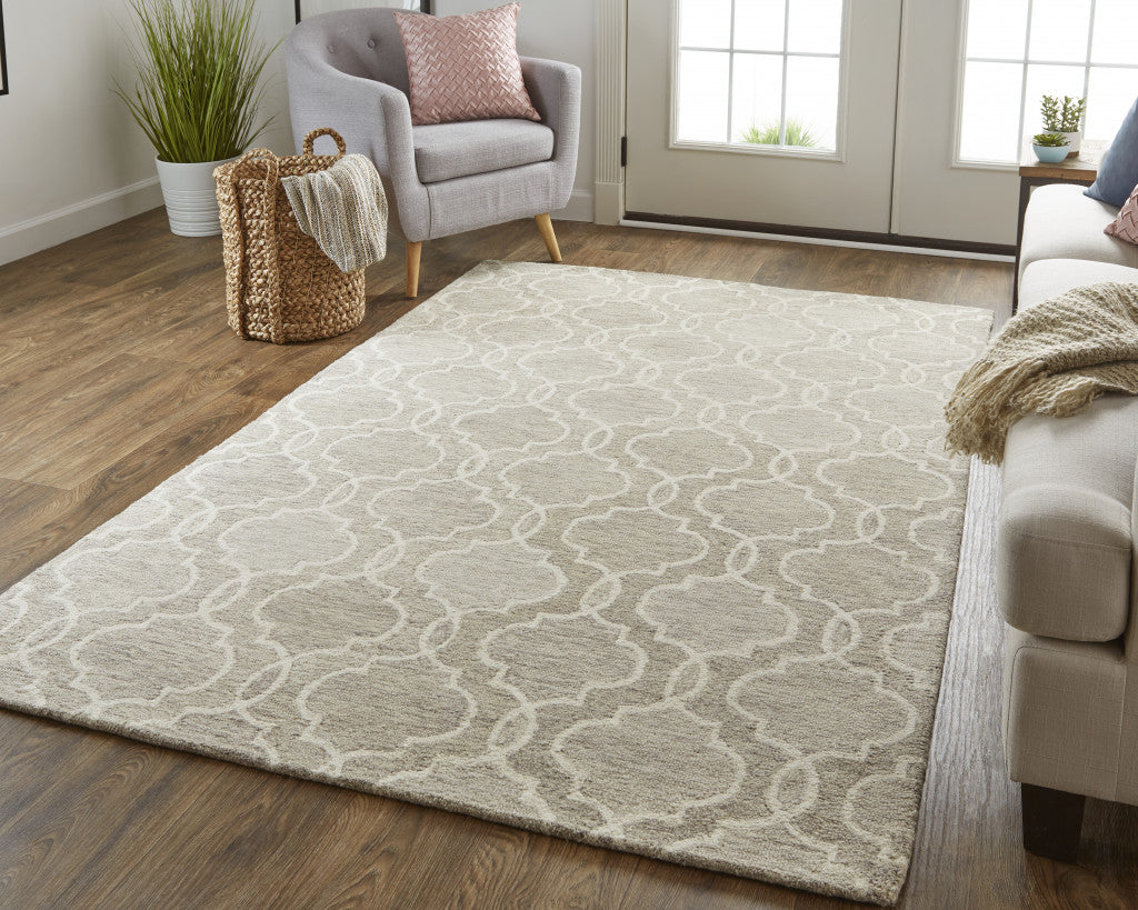 5' X 8' Gray And Ivory Wool Geometric Tufted Handmade Stain Resistant Area Rug