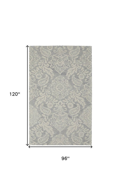 5' X 8' Blue And Ivory Wool Paisley Tufted Handmade Stain Resistant Area Rug