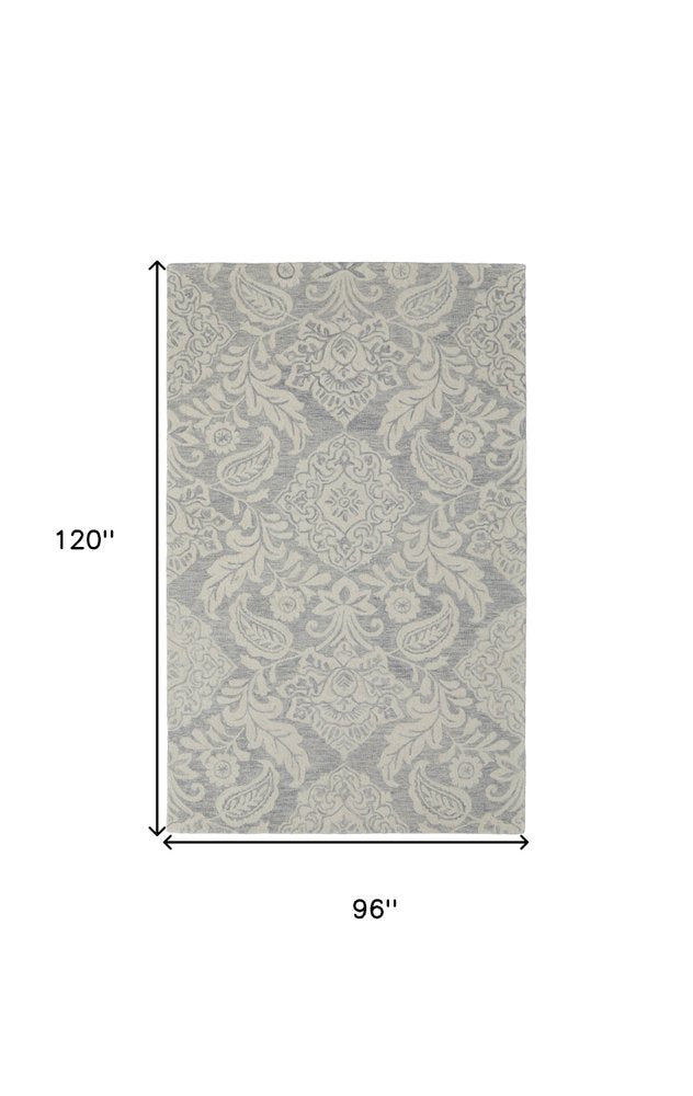 5' X 8' Blue And Ivory Wool Paisley Tufted Handmade Stain Resistant Area Rug