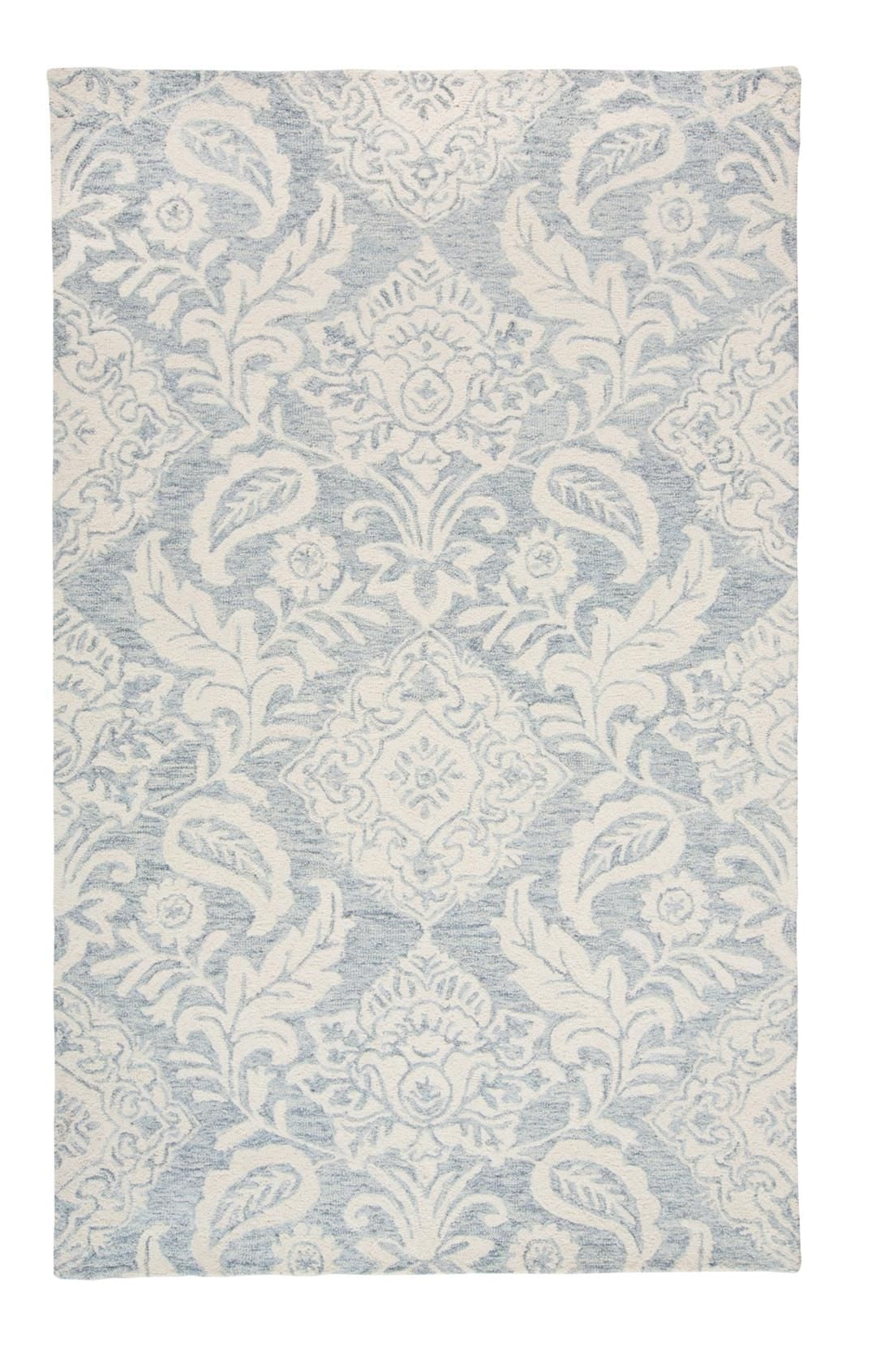 5' X 8' Blue And Ivory Wool Paisley Tufted Handmade Stain Resistant Area Rug