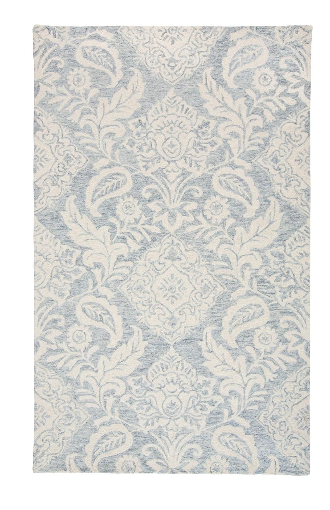 5' X 8' Blue And Ivory Wool Paisley Tufted Handmade Stain Resistant Area Rug