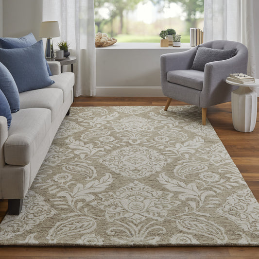 8' X 10' Blue And Ivory Wool Paisley Tufted Handmade Stain Resistant Area Rug