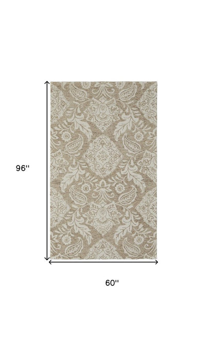 5' X 8' Blue And Ivory Wool Paisley Tufted Handmade Stain Resistant Area Rug