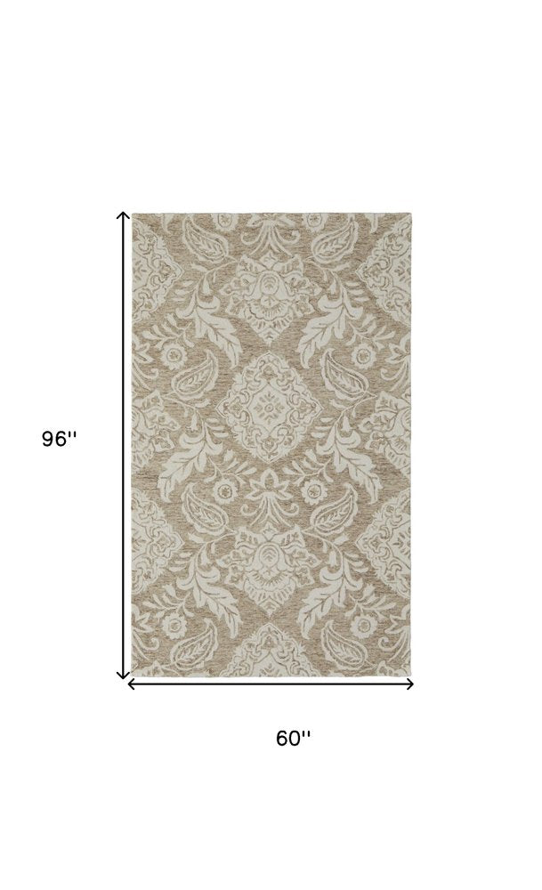 5' X 8' Blue And Ivory Wool Paisley Tufted Handmade Stain Resistant Area Rug
