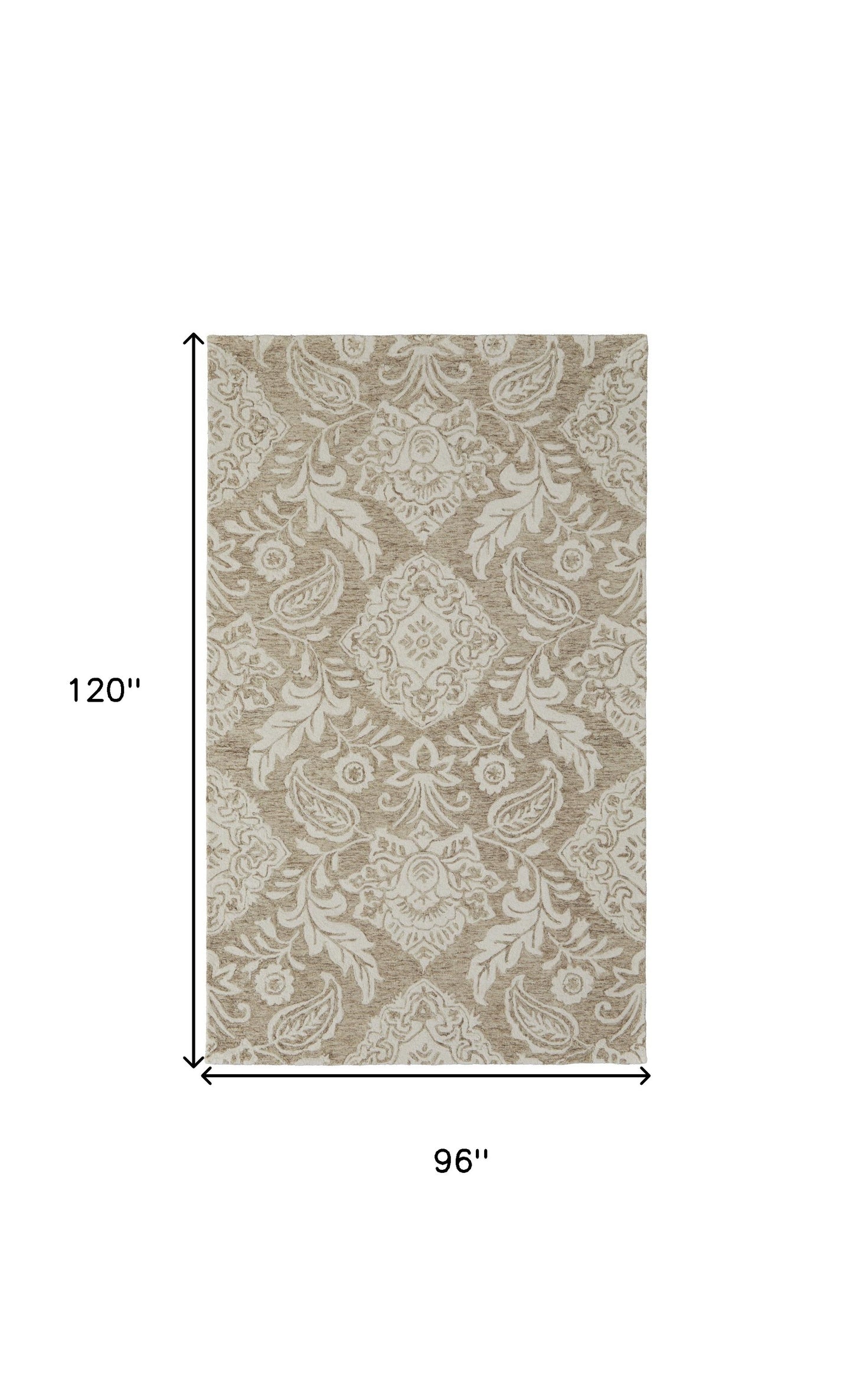 5' X 8' Tan And Ivory Wool Paisley Tufted Handmade Stain Resistant Area Rug