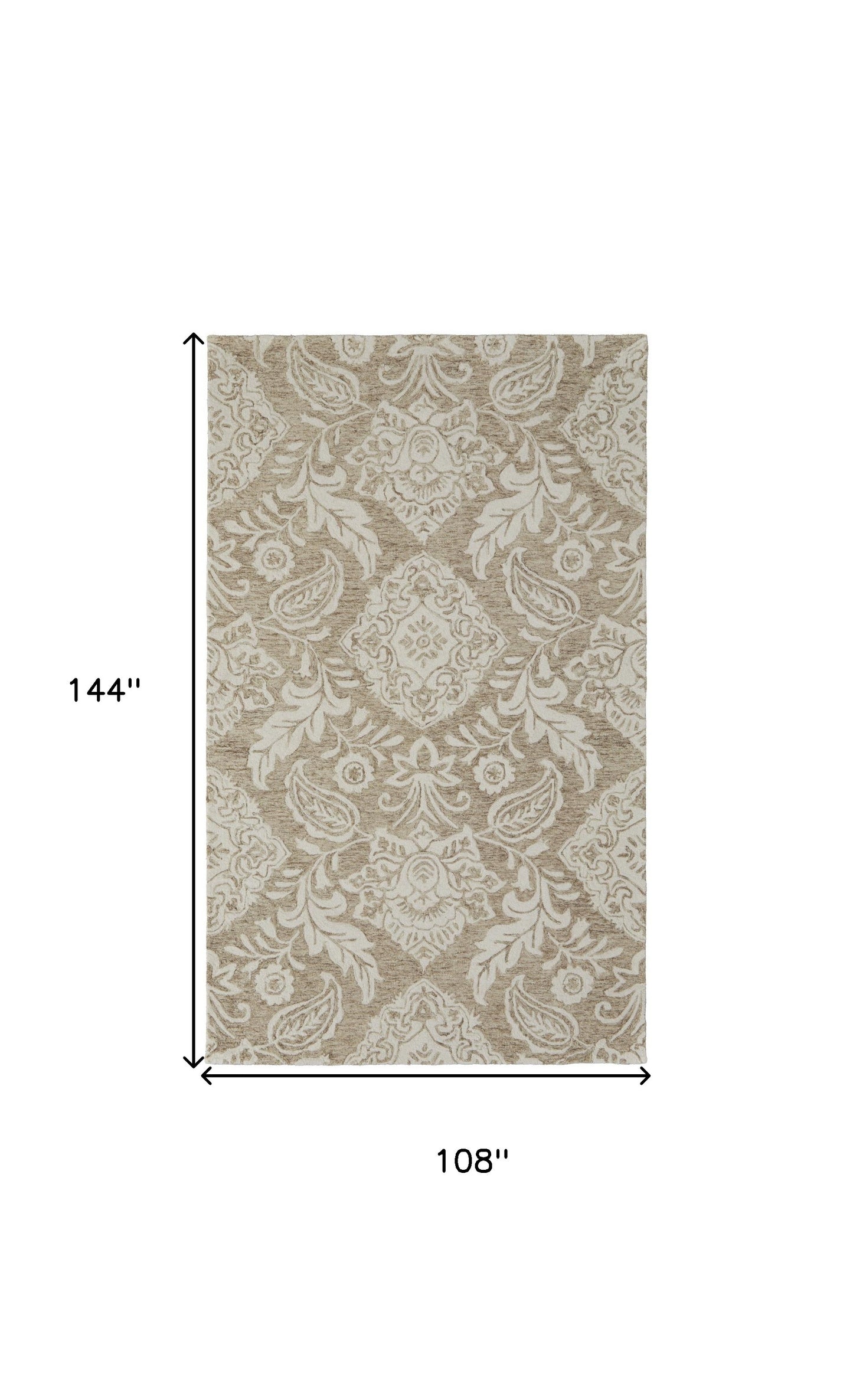 5' X 8' Tan And Ivory Wool Paisley Tufted Handmade Stain Resistant Area Rug