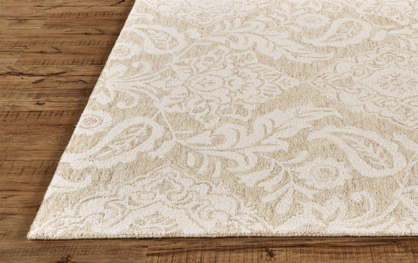 5' X 8' Tan And Ivory Wool Paisley Tufted Handmade Stain Resistant Area Rug