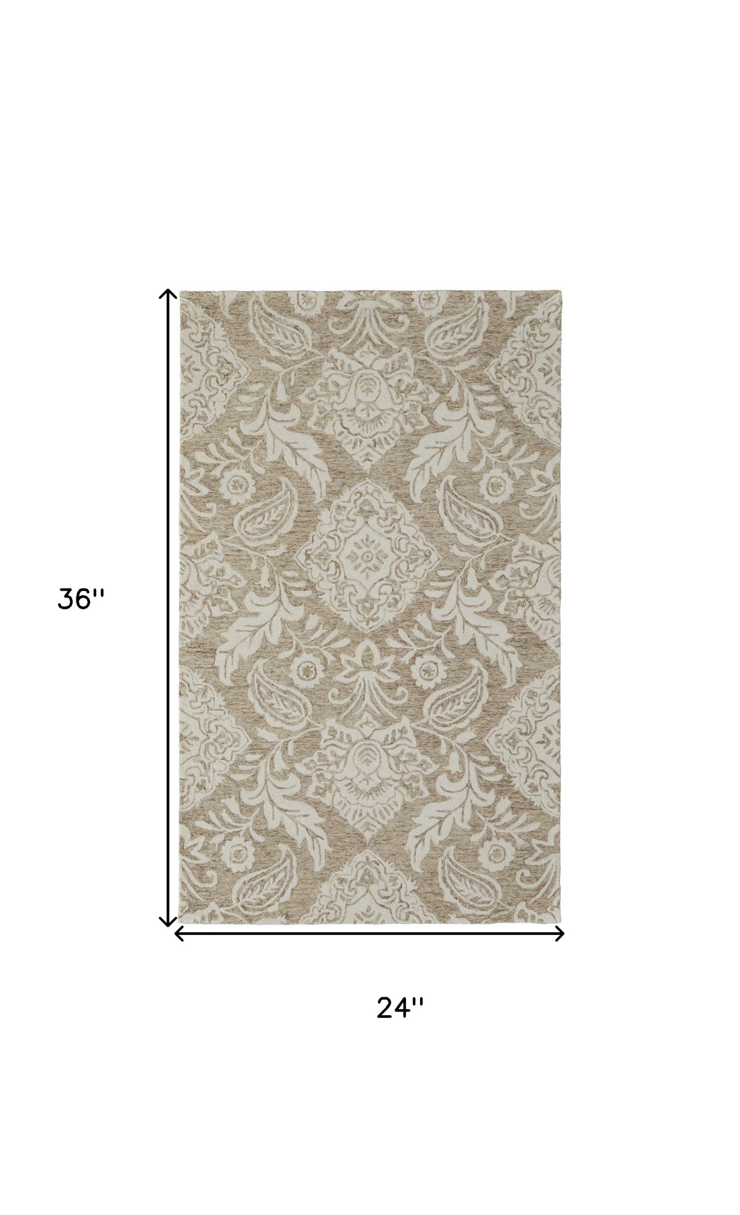 5' X 8' Tan And Ivory Wool Paisley Tufted Handmade Stain Resistant Area Rug