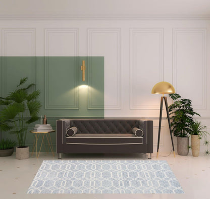 5' X 8' Blue And Ivory Wool Geometric Tufted Handmade Stain Resistant Area Rug