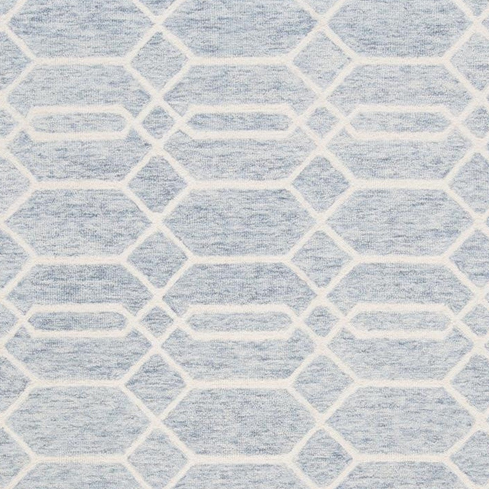 8' X 10' Blue And Ivory Wool Geometric Tufted Handmade Stain Resistant Area Rug