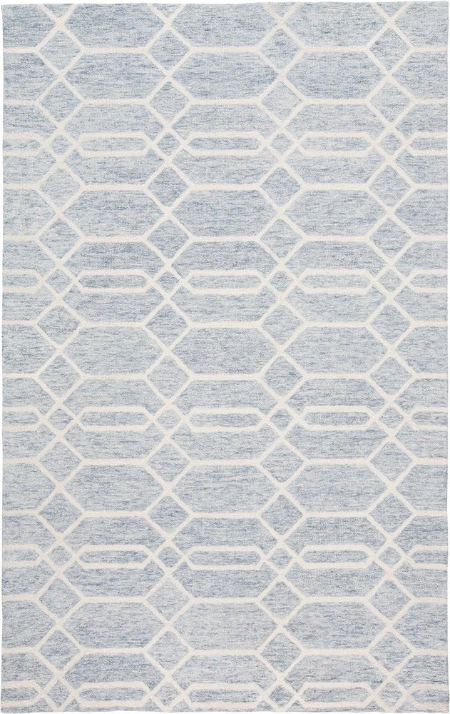 5' X 8' Blue And Ivory Wool Geometric Tufted Handmade Stain Resistant Area Rug