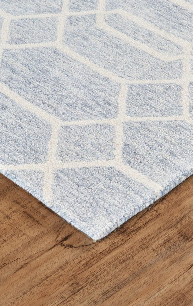 5' X 8' Blue And Ivory Wool Geometric Tufted Handmade Stain Resistant Area Rug