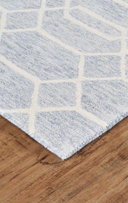 5' X 8' Blue And Ivory Wool Geometric Tufted Handmade Stain Resistant Area Rug