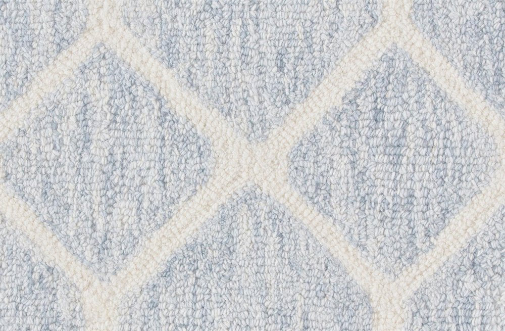 5' X 8' Blue And Ivory Wool Geometric Tufted Handmade Stain Resistant Area Rug