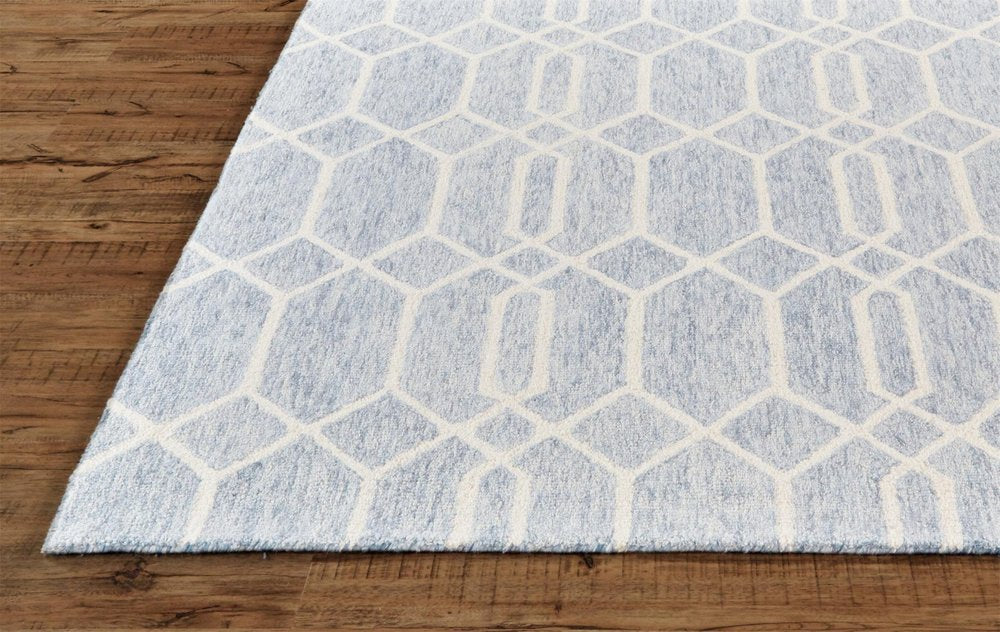5' X 8' Blue And Ivory Wool Geometric Tufted Handmade Stain Resistant Area Rug