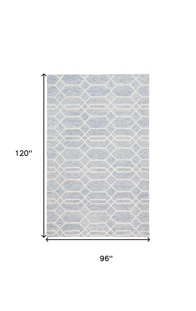 5' X 8' Blue And Ivory Wool Geometric Tufted Handmade Stain Resistant Area Rug