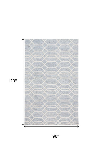 5' X 8' Blue And Ivory Wool Geometric Tufted Handmade Stain Resistant Area Rug