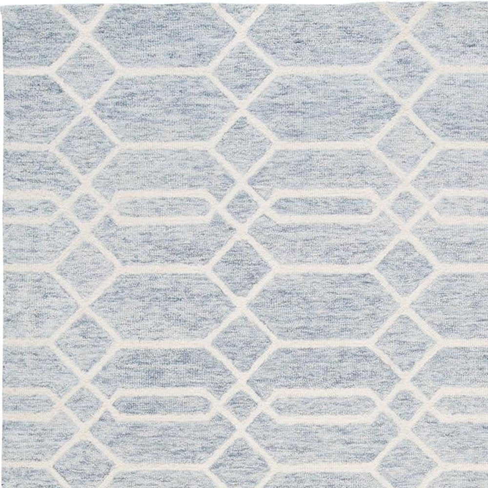 5' X 8' Blue And Ivory Wool Geometric Tufted Handmade Stain Resistant Area Rug