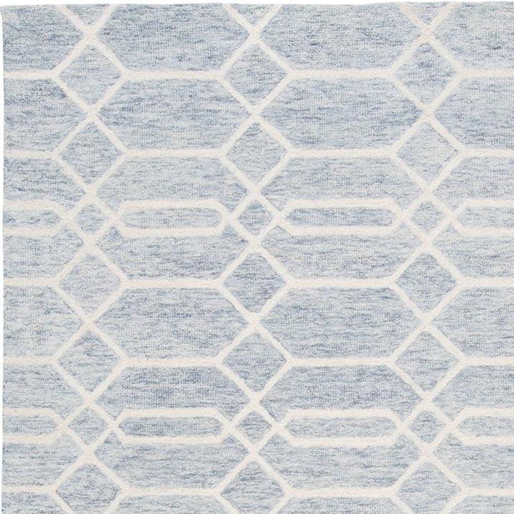 8' X 10' Blue And Ivory Wool Geometric Tufted Handmade Stain Resistant Area Rug