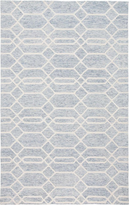 5' X 8' Blue And Ivory Wool Geometric Tufted Handmade Stain Resistant Area Rug