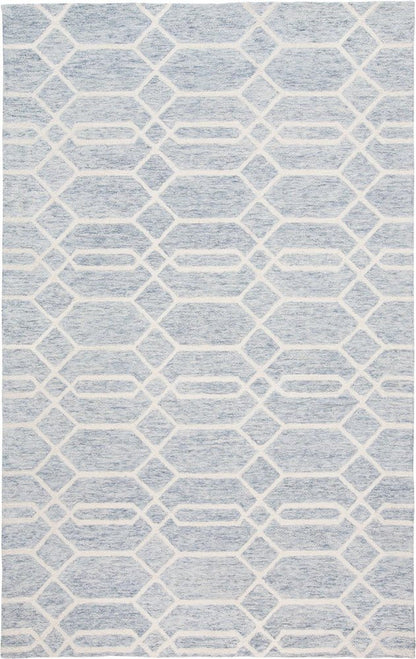5' X 8' Blue And Ivory Wool Geometric Tufted Handmade Stain Resistant Area Rug