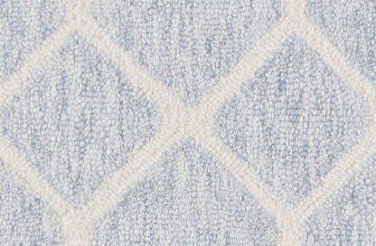 5' X 8' Blue And Ivory Wool Geometric Tufted Handmade Stain Resistant Area Rug