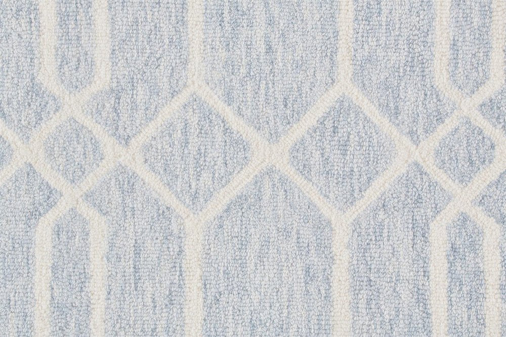 5' X 8' Blue And Ivory Wool Geometric Tufted Handmade Stain Resistant Area Rug
