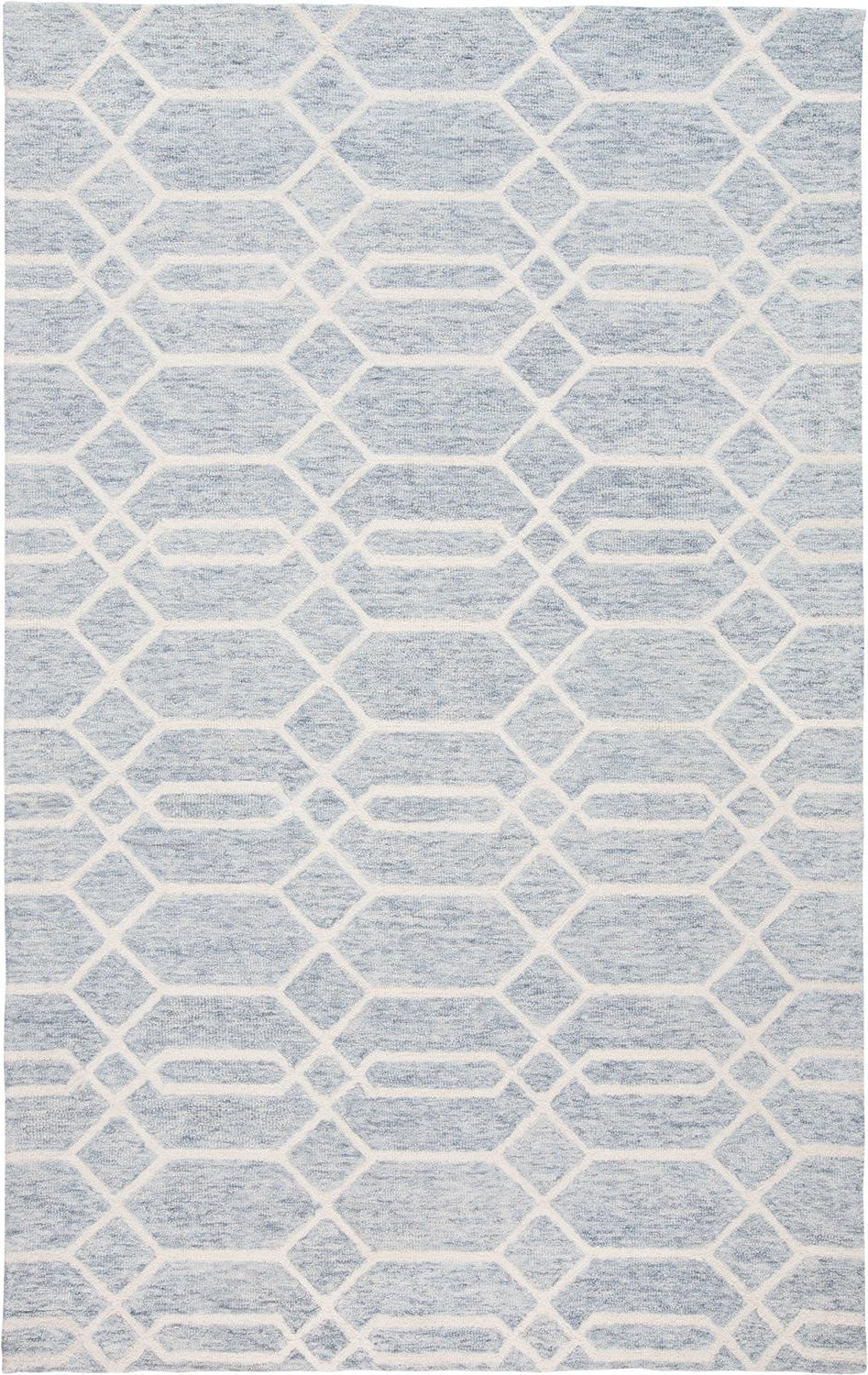 8' X 10' Blue And Ivory Wool Geometric Tufted Handmade Stain Resistant Area Rug