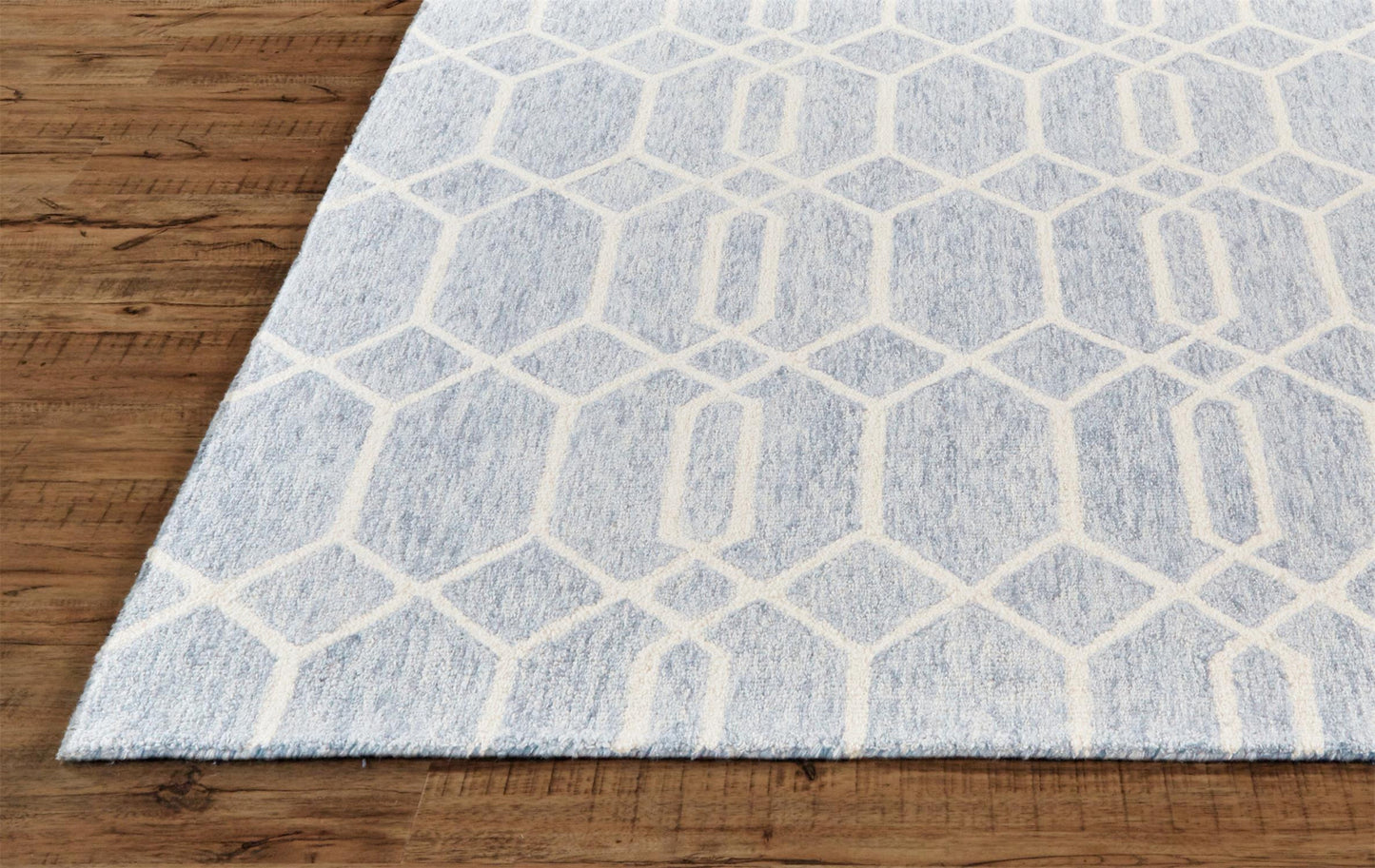 8' X 10' Blue And Ivory Wool Geometric Tufted Handmade Stain Resistant Area Rug