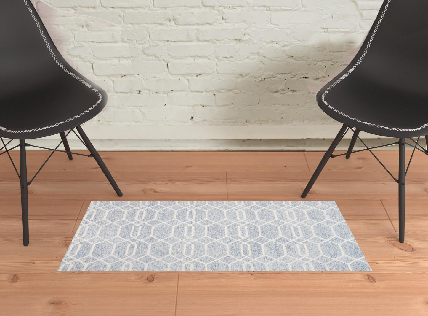 8' X 10' Blue And Ivory Wool Geometric Tufted Handmade Stain Resistant Area Rug