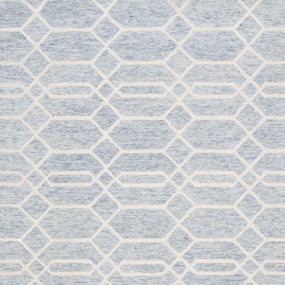 8' X 10' Blue And Ivory Wool Geometric Tufted Handmade Stain Resistant Area Rug