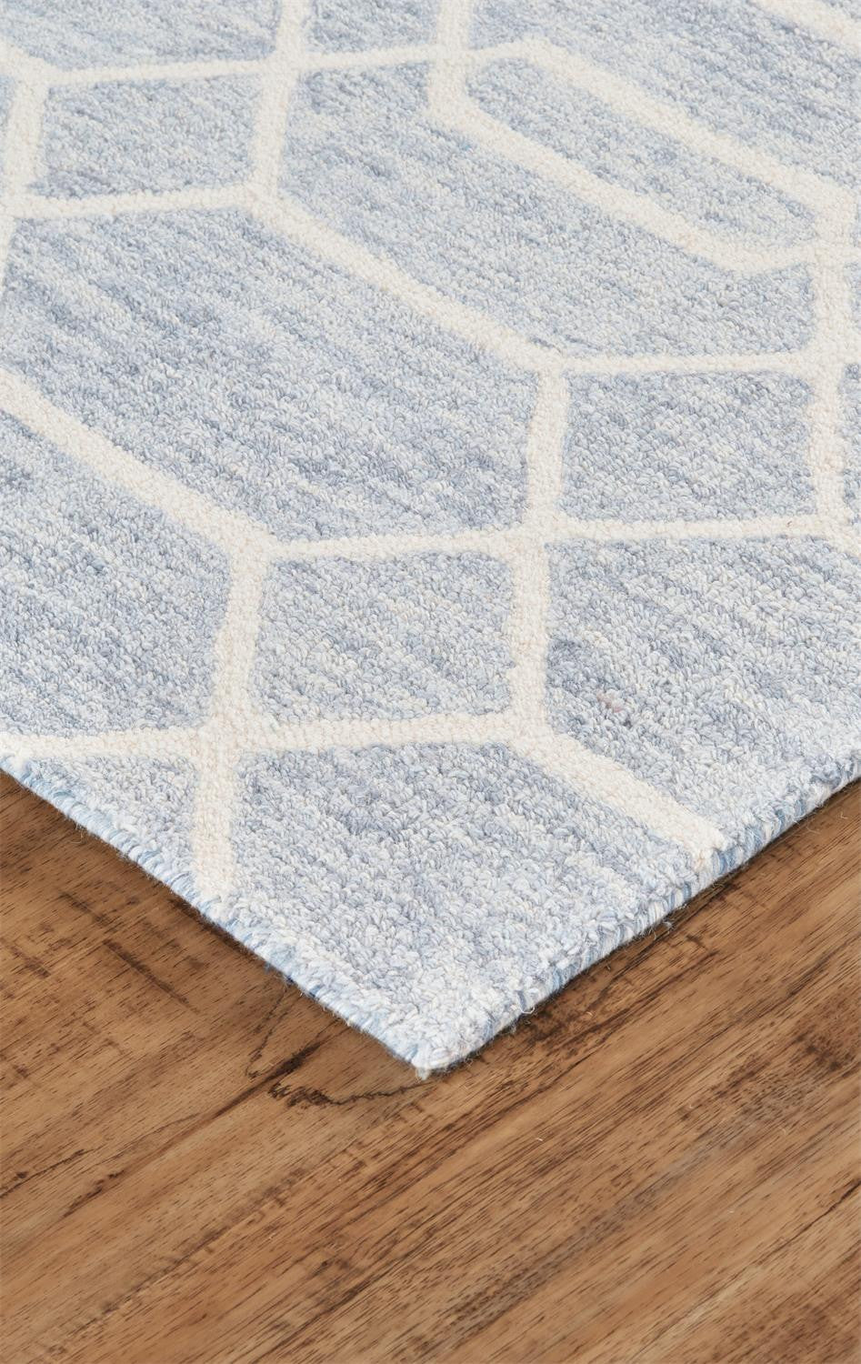 8' X 10' Blue And Ivory Wool Geometric Tufted Handmade Stain Resistant Area Rug