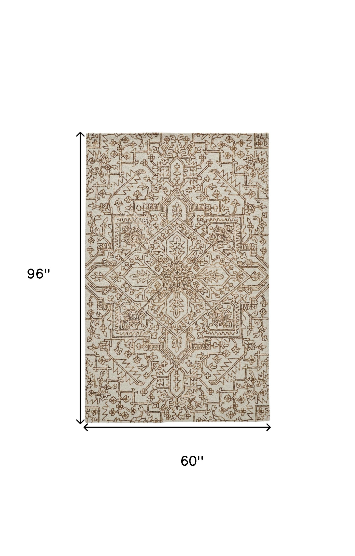 5' X 8' Ivory And Brown Wool Floral Tufted Handmade Stain Resistant Area Rug