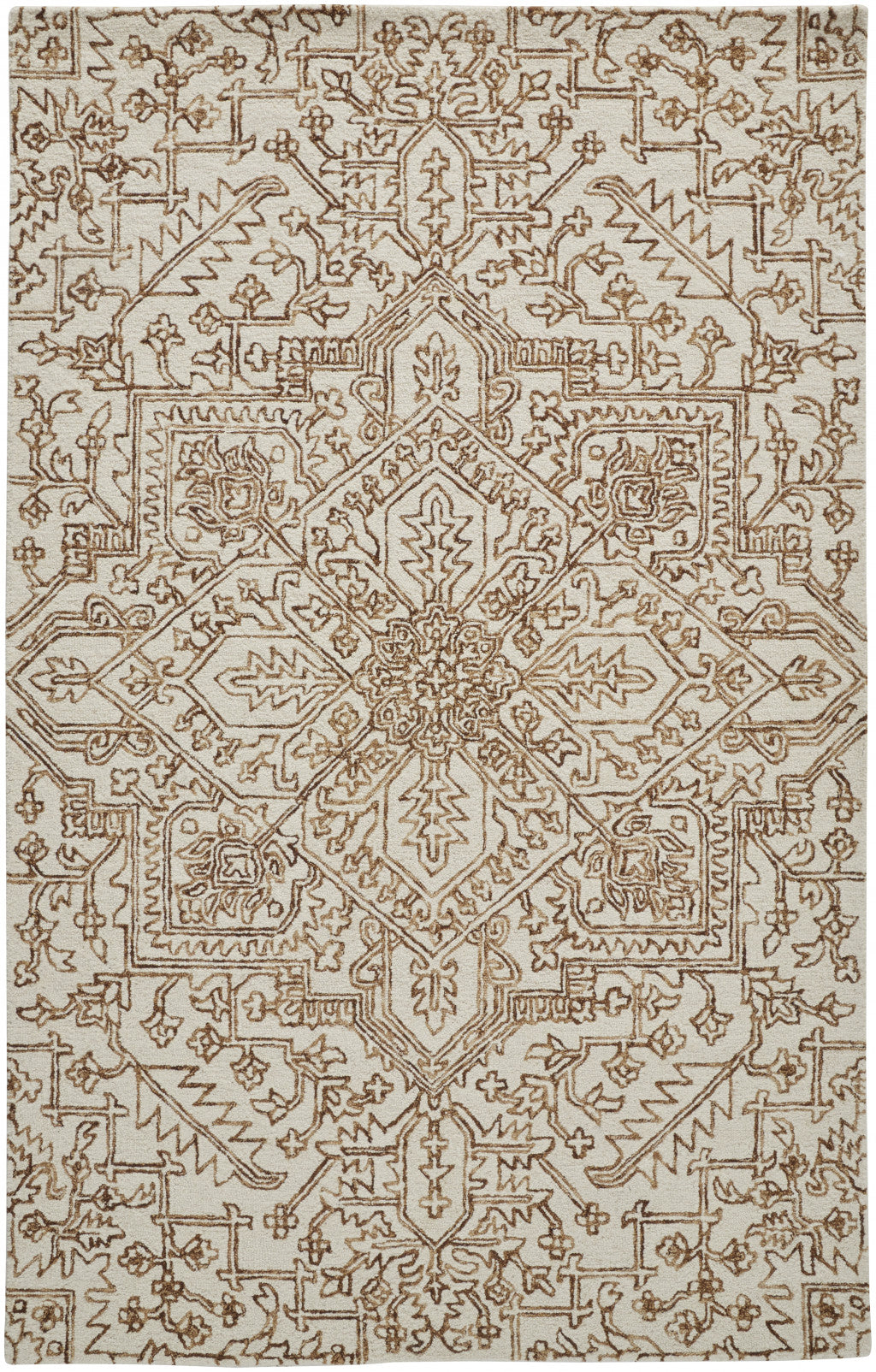 5' X 8' Ivory And Brown Wool Floral Tufted Handmade Stain Resistant Area Rug