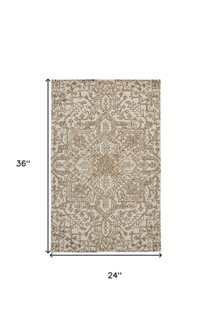 5' X 8' Ivory And Gray Wool Floral Tufted Handmade Stain Resistant Area Rug