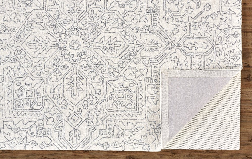 9' X 12' Blue And Ivory Wool Oriental Hand Tufted Area Rug