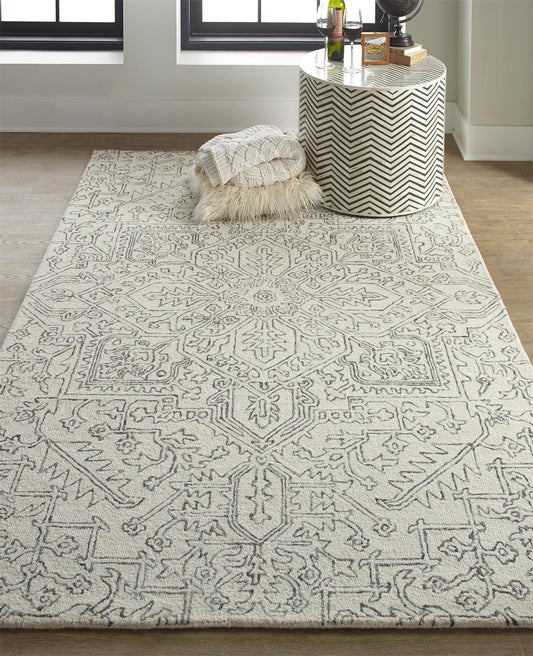 8' X 10' Ivory And Gray Wool Floral Tufted Handmade Stain Resistant Area Rug