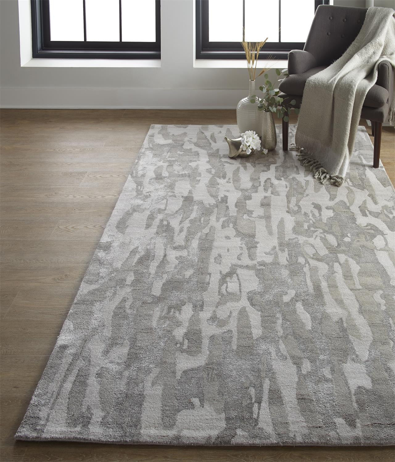 8' X 10' Gray Taupe And Silver Abstract Tufted Handmade Area Rug