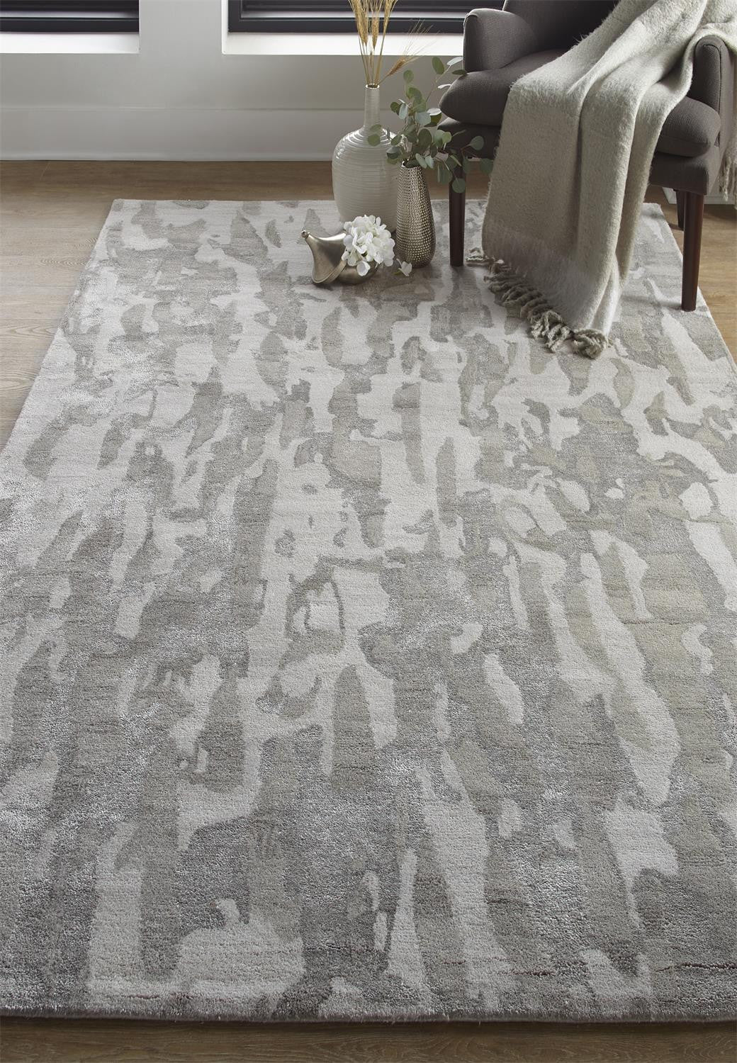 8' X 10' Gray Taupe And Silver Abstract Tufted Handmade Area Rug