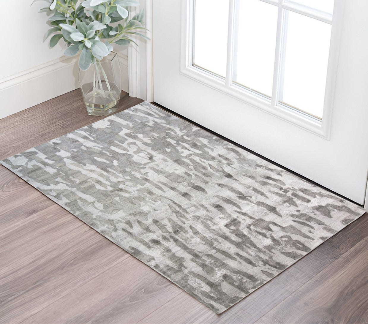 5' X 8' Gray Taupe And Silver Abstract Tufted Handmade Area Rug