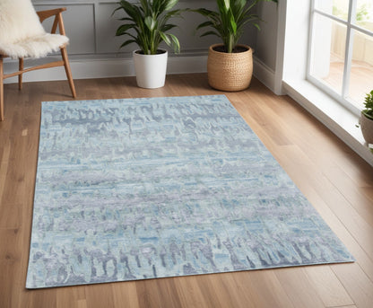 5' X 8' Blue Green And Gray Abstract Tufted Handmade Area Rug
